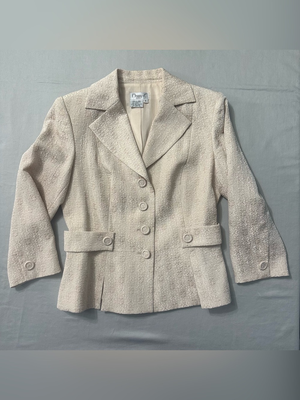 Maggy L Skirt Suit Size 8 Light Pink Floral Brocade Jacquard Blazer 2 Pc Set - Picture 2 of 15
